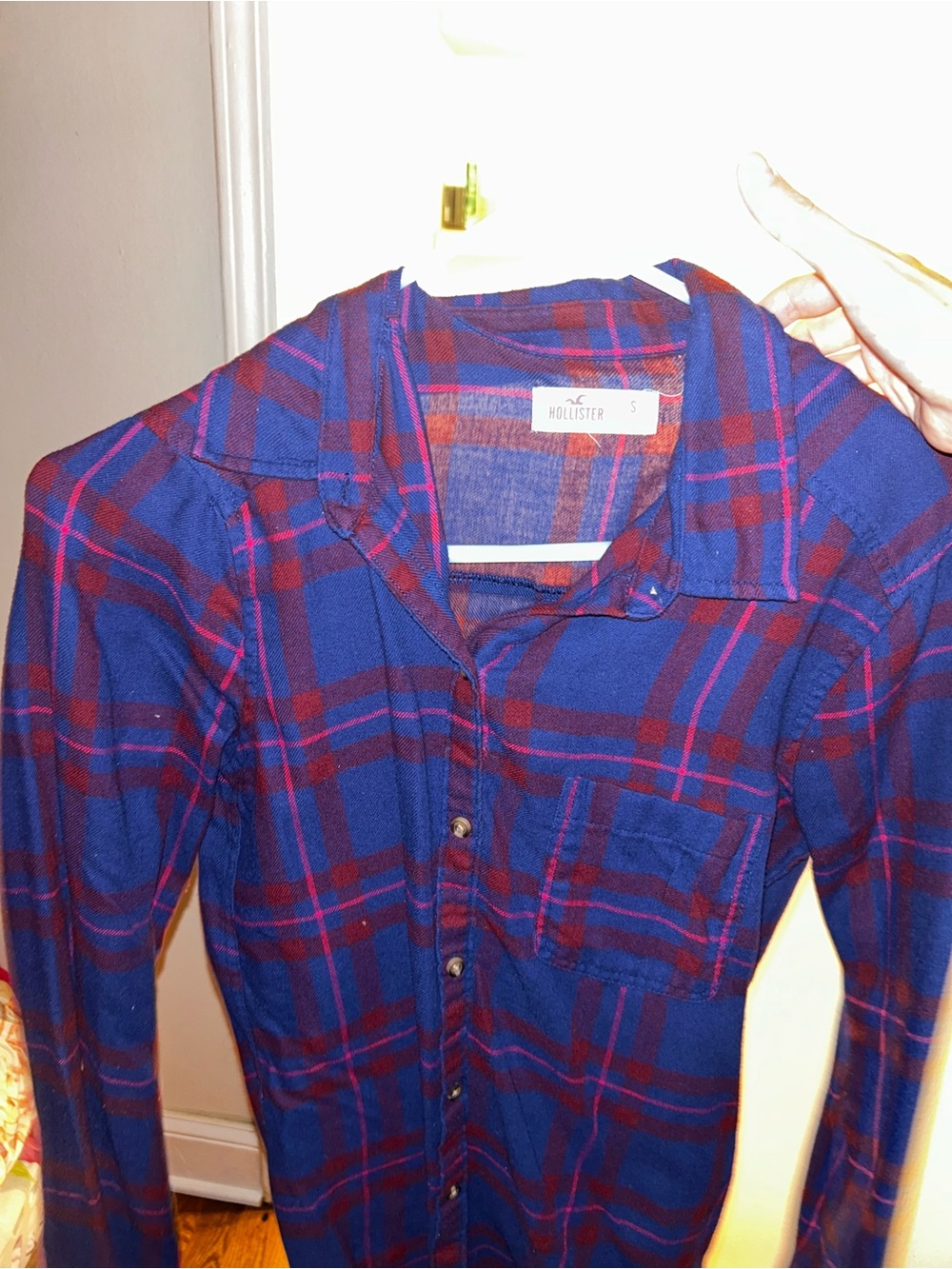 Hollister Navy and Red Plaid Flannel Shirt